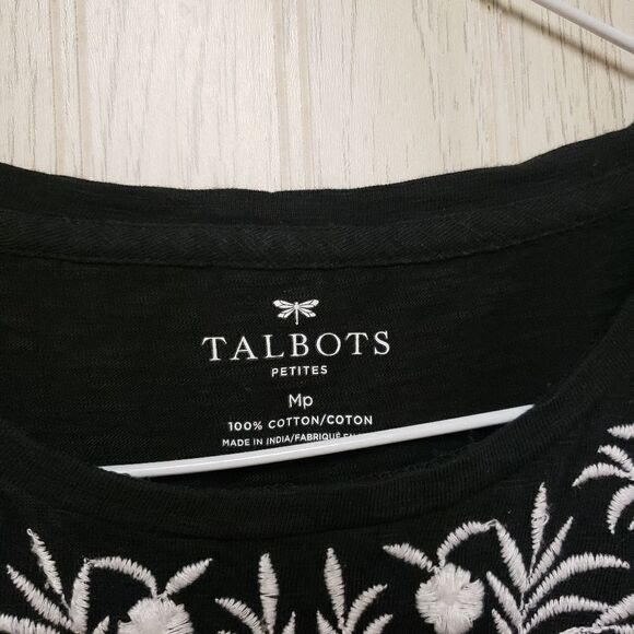 Talbots Black Floral Embroidered Tank Top Cotton Size MP - Picture 4 of 4